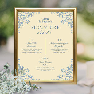 Vintage Butter Yellow Wedding Signature Drinks Poster