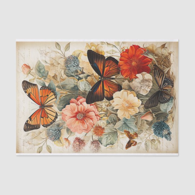 Vintage Butterflies and Flowers Decoupage Tissue Paper (Front)