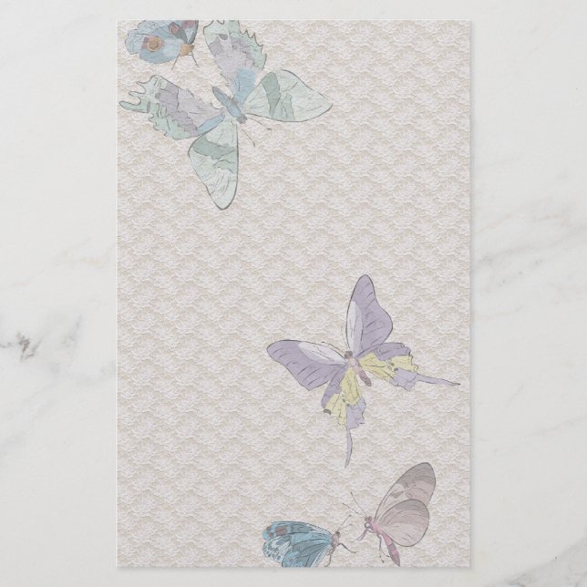 Vintage Butterflies and Lace Stationary Stationery (Front)