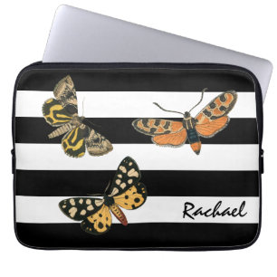Vintage Butterflies and Stripes with Monogram Laptop Sleeve