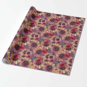 Vintage Butterflies and Sunflowers Wrapping Paper