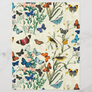 Vintage Butterflies Botanical Ivory Paper Sheet