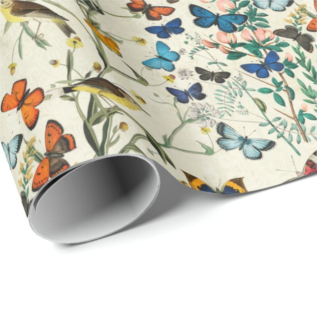 Vintage Butterflies Botanical Ivory Wrapping Paper (Roll Corner)