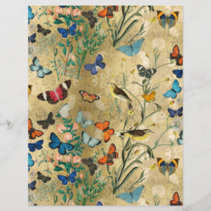Vintage Butterflies Botanical Paper Sheet