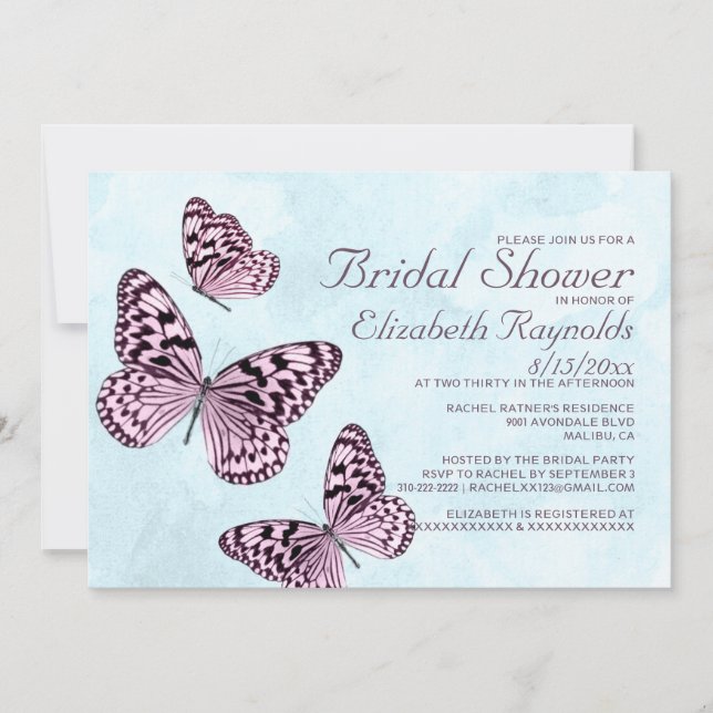 Vintage Butterflies Bridal Shower Invitations (Front)