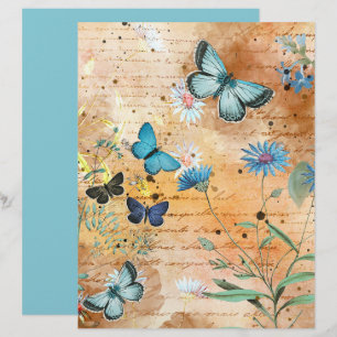 Vintage Butterflies Floral Collage Scrapbook Paper
