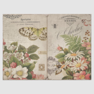Vintage Butterflies Florals and Ephemera Decoupage Tissue Paper