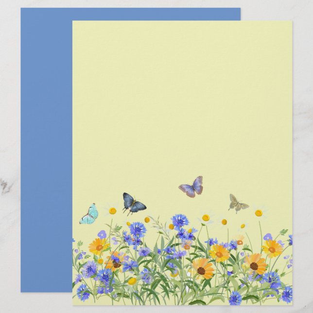 Vintage Butterflies Flower Scrapbook Collage Paper (Front/Back)