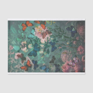 Vintage Butterflies & Flowers Blue Tissue Paper