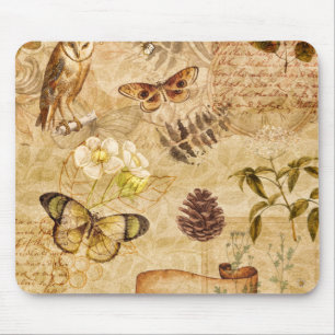 Vintage Butterflies Foliage Floral Mouse Pad
