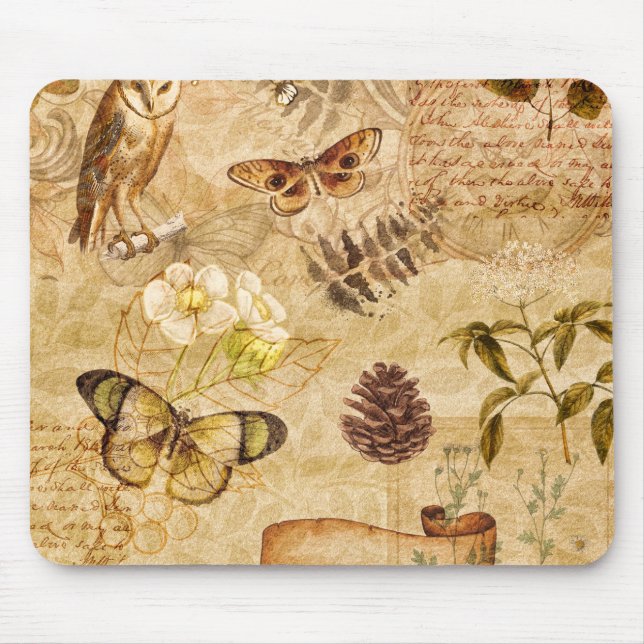 Vintage Butterflies Foliage Floral Mouse Pad (Front)