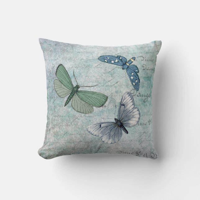 Vintage Butterflies French Grunge Cushion (Front)