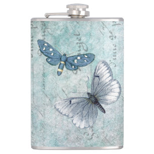 Vintage Butterflies French Grunge Hip Flask
