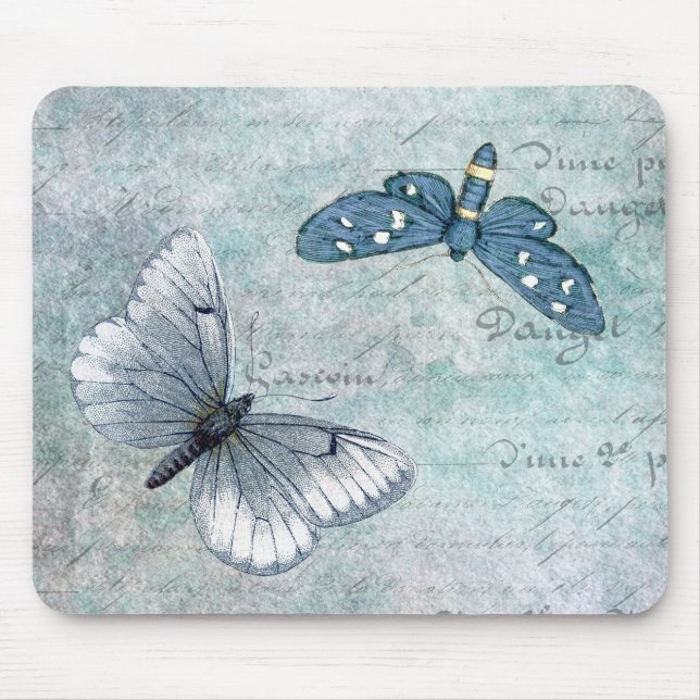 Vintage Butterflies French Grunge Mouse Mat (Front)
