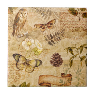 Vintage Butterflies Garden Floral Ceramic Tile