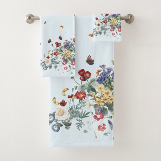 Vintage Butterflies Garden Flowers Bath Towel Set (Insitu)