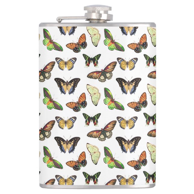 Vintage Butterflies Hip Flask (Front)
