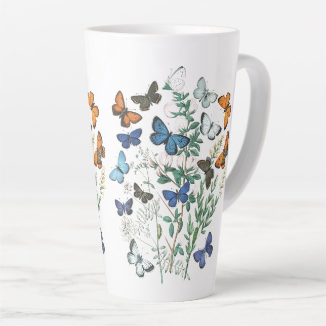 Vintage Butterflies Illustration on a Latte Mug (Right Angle)