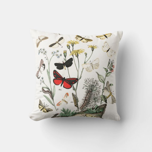 Vintage Butterflies Illustration Throw Pillow (Front)