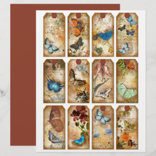 Vintage Butterflies Journal Tags Scrapbook Paper