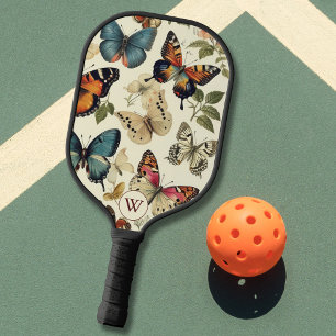 Vintage Butterflies Monogram  Pickleball Paddle