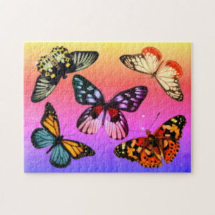 Vintage Butterflies on Rainbow Background Jigsaw Puzzle