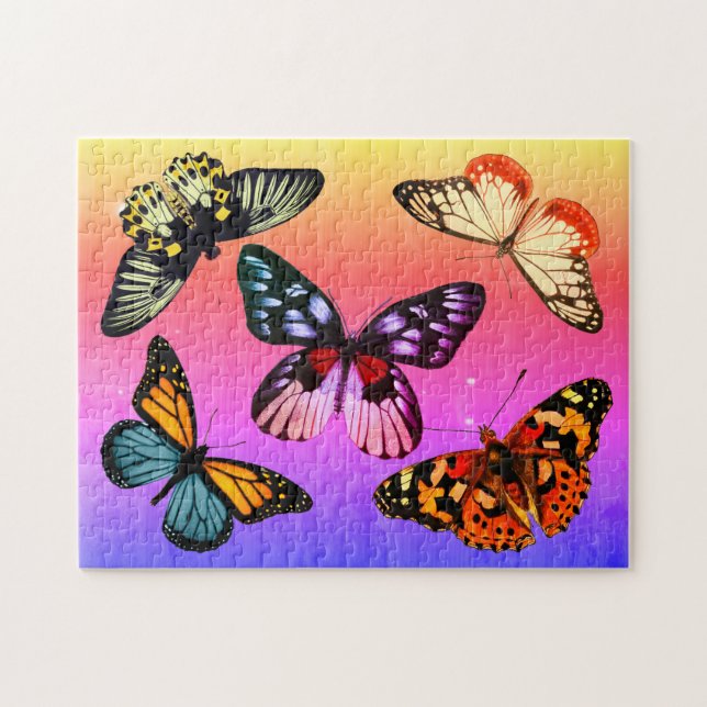 Vintage Butterflies on Rainbow Background Jigsaw Puzzle (Horizontal)
