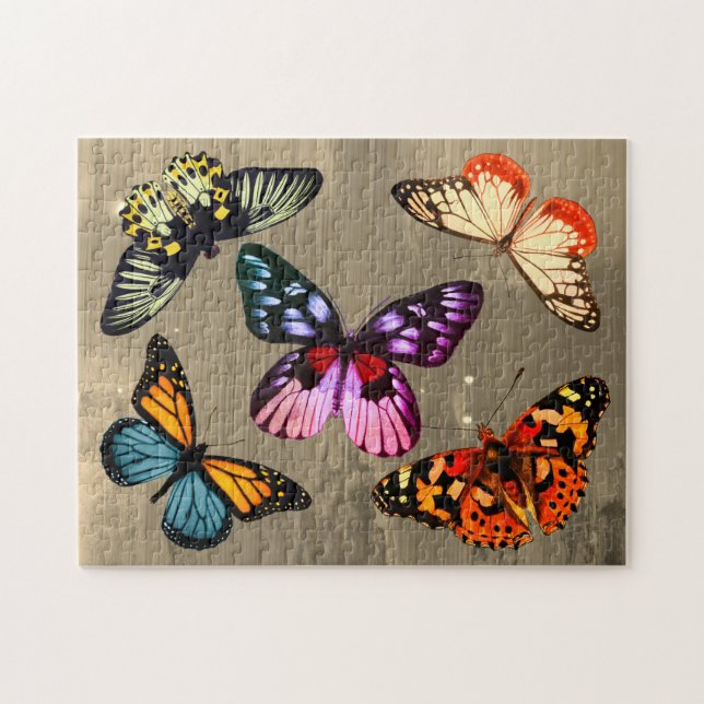 Vintage Butterflies on Sepia Background Jigsaw Puzzle (Horizontal)