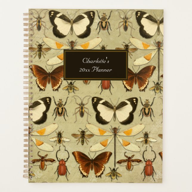 Vintage Butterflies Pattern Warm Yellow Orange Planner (Front)