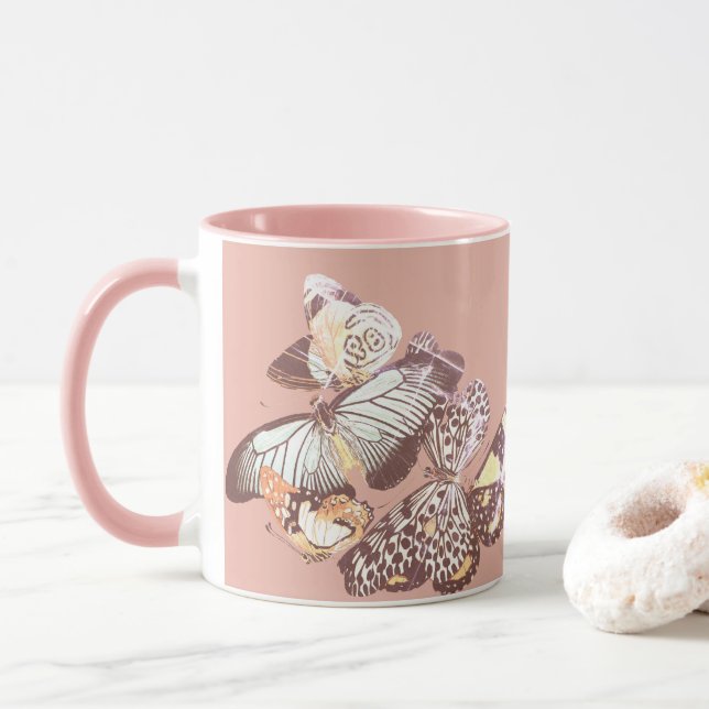 Vintage Butterflies Pink Mug (With Donut)