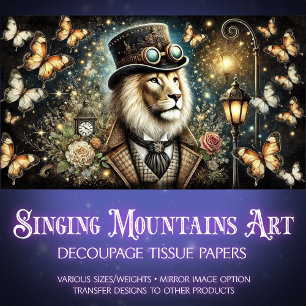 Vintage Butterflies Steampunk Lion Decoupage Tissue Paper