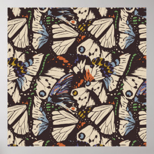 Vintage butterflies surface pattern. Colourful, t Poster