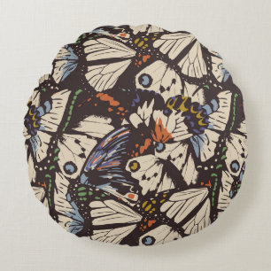 Vintage butterflies surface pattern. Colourful, t Round Cushion