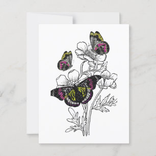 Vintage butterfly , aesthetic flowers postcard