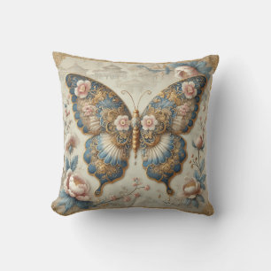 Vintage Butterfly and Floral Chinoiserie Art Cushion