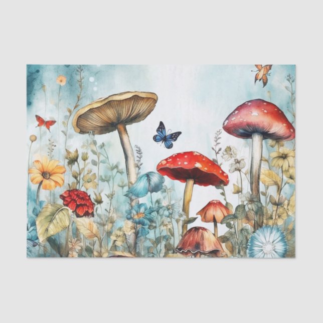 Vintage Butterfly and Mushroom Whimsical Retro Tissue Paper (Front)