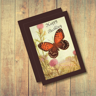 Vintage Butterfly and Thistle Birthday Card