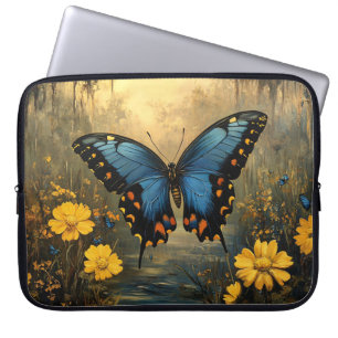 Vintage Butterfly and Yellow Flowers Painting Laptop Sleeve