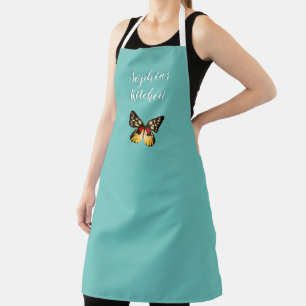 Vintage Butterfly Art, DIY Name / Message Teal Apron