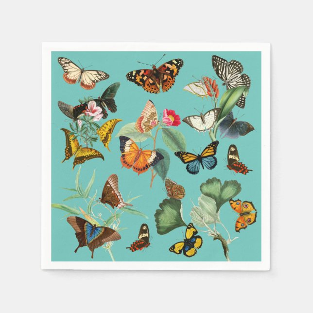 Vintage Butterfly Art, Many Kinds and Colours Napkin (Front)