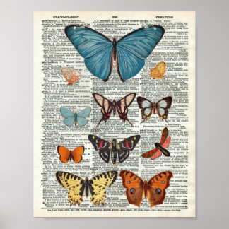 Vintage Butterfly Botanical #2 on Dictionary Page Poster