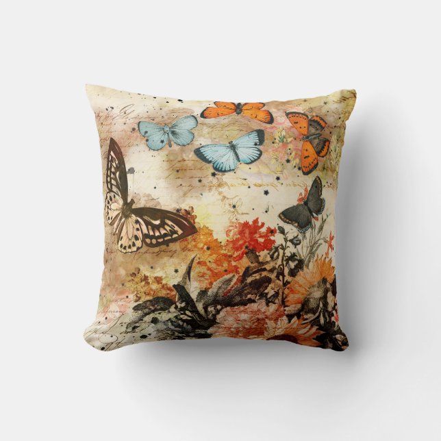 Vintage Butterfly Collage Cushion (Front)