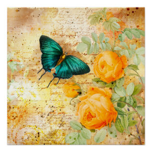 Vintage Butterfly Collage Poster