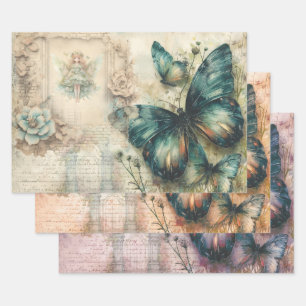 Vintage Butterfly Collage Wrapping Paper Sheet