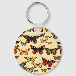 Vintage Butterfly Collection Pattern Key Ring
