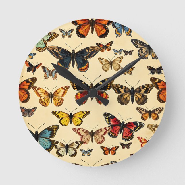 Vintage Butterfly Collection Pattern Round Clock (Front)