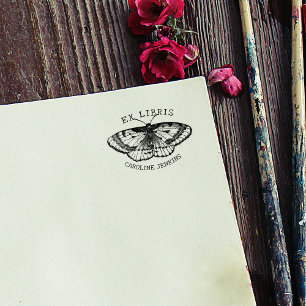 Vintage Butterfly Ex Libris Book  Rubber Stamp