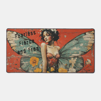 Vintage Butterfly Fairy in Rustic Pop Art Design Desk Mat