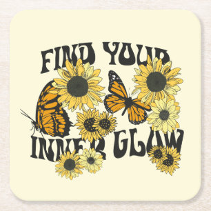 Vintage Butterfly   Find Your Inner Glow Square Paper Coaster