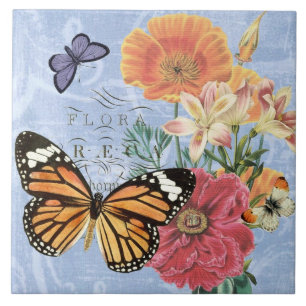 Vintage Butterfly Flora...tile Tile